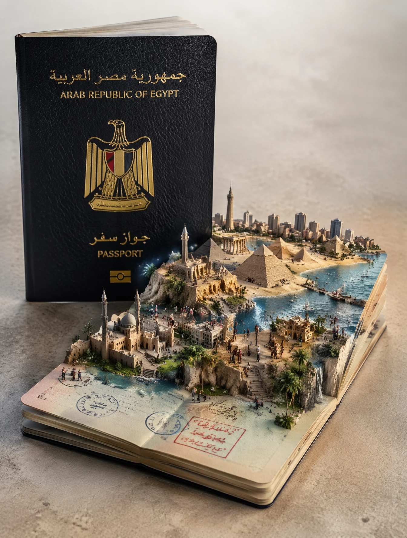 Hyper-realistic Egypt Passport Diorama Art