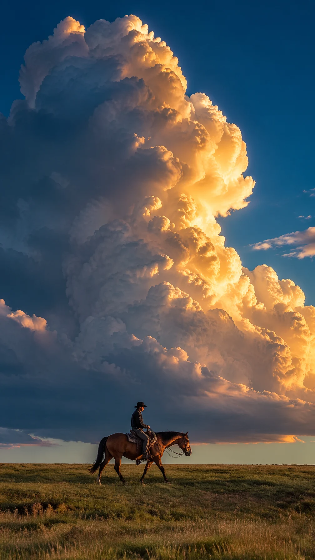 Cowboy Riding Golden Hour Cloud