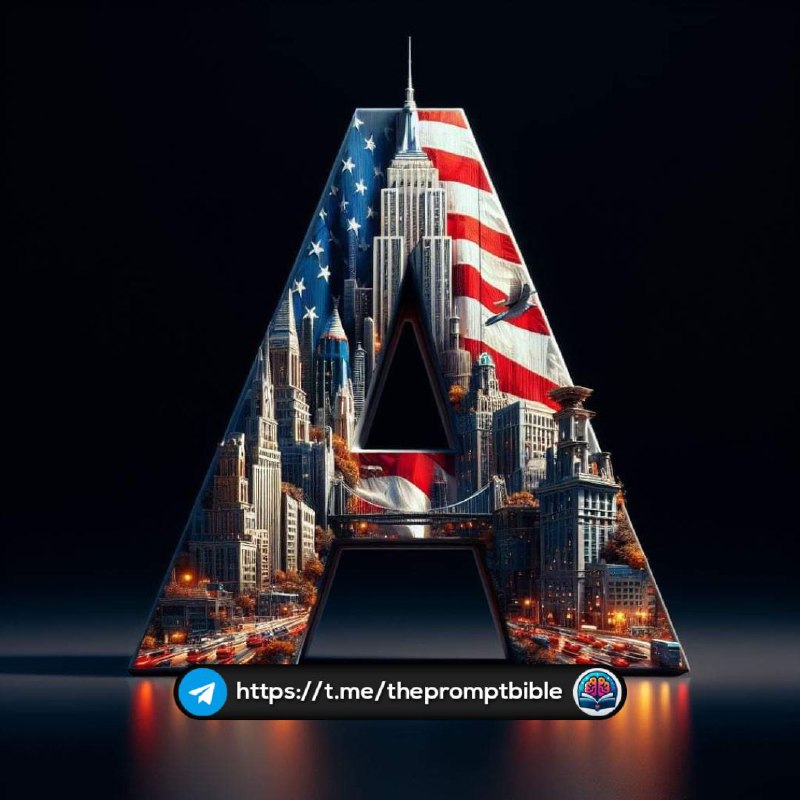 Bold Letter A With American Flag and Landmarks