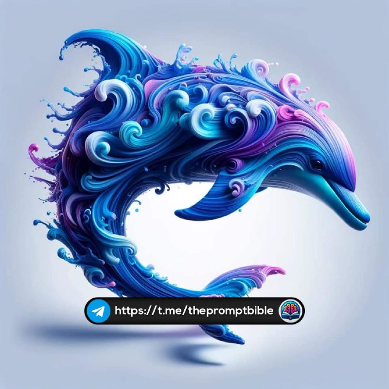 Dolphin Formed From Blue and Purple Waves 3D Art