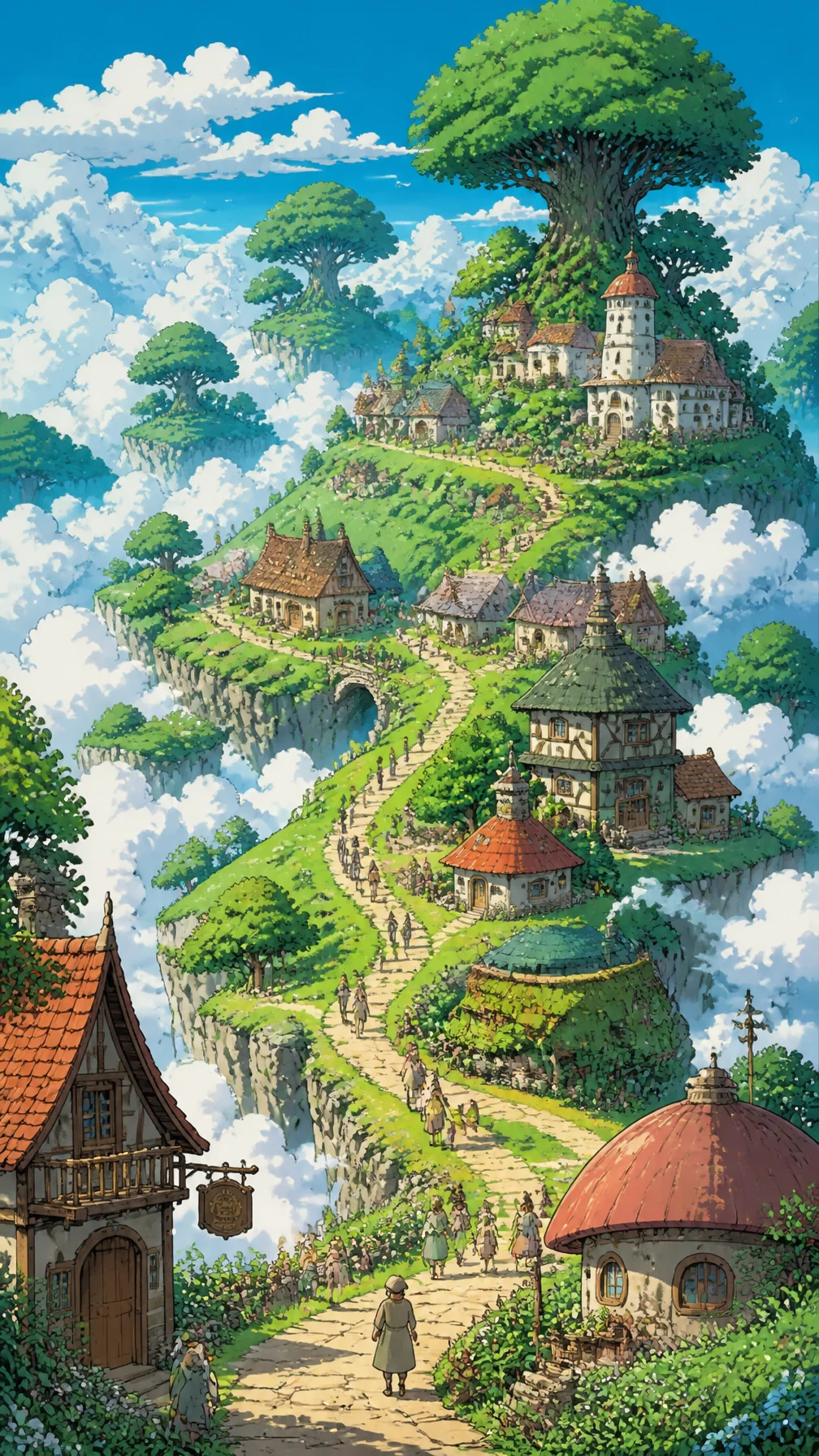 Ghibli Style Cloudtop Fairy Tale Village