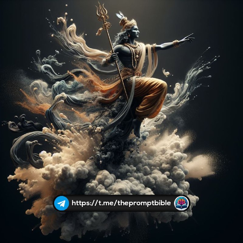 Lord Vishnu on White Cloud With Ink Tendrils Art