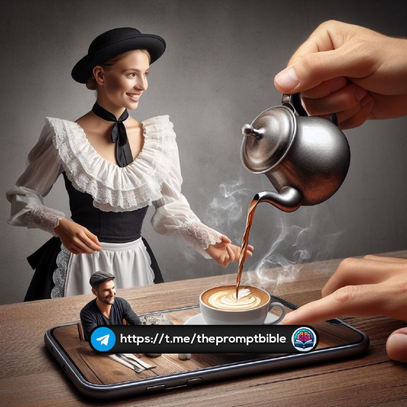 Smiling Waitress Pouring Tea From Phone Screen