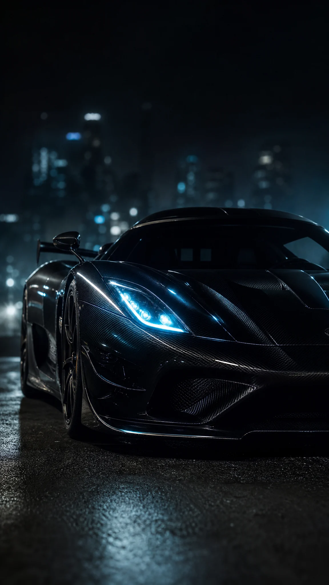 Menacing Black Koenigsegg Night Shot