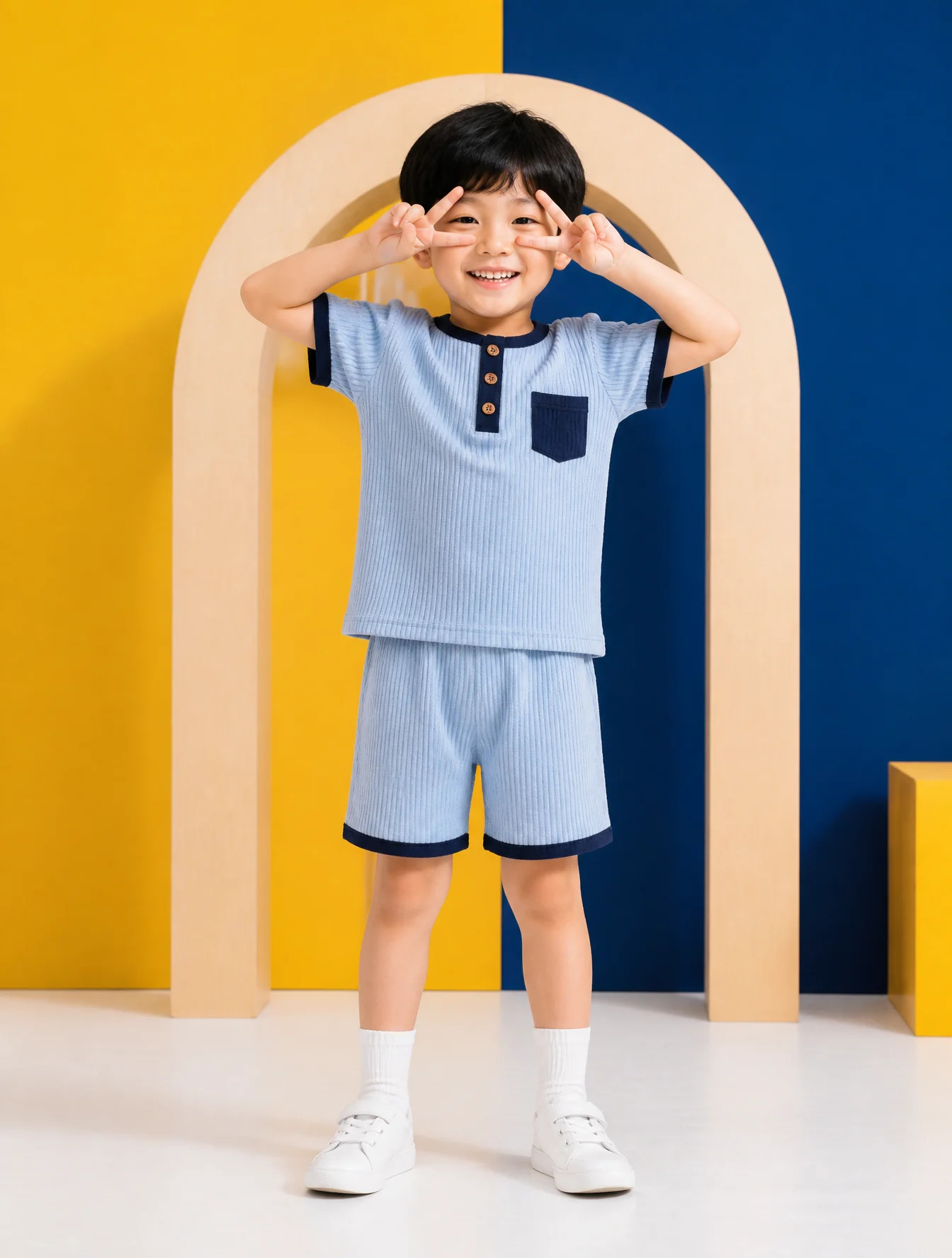 Joyful Boy V-Sign Studio Portrait