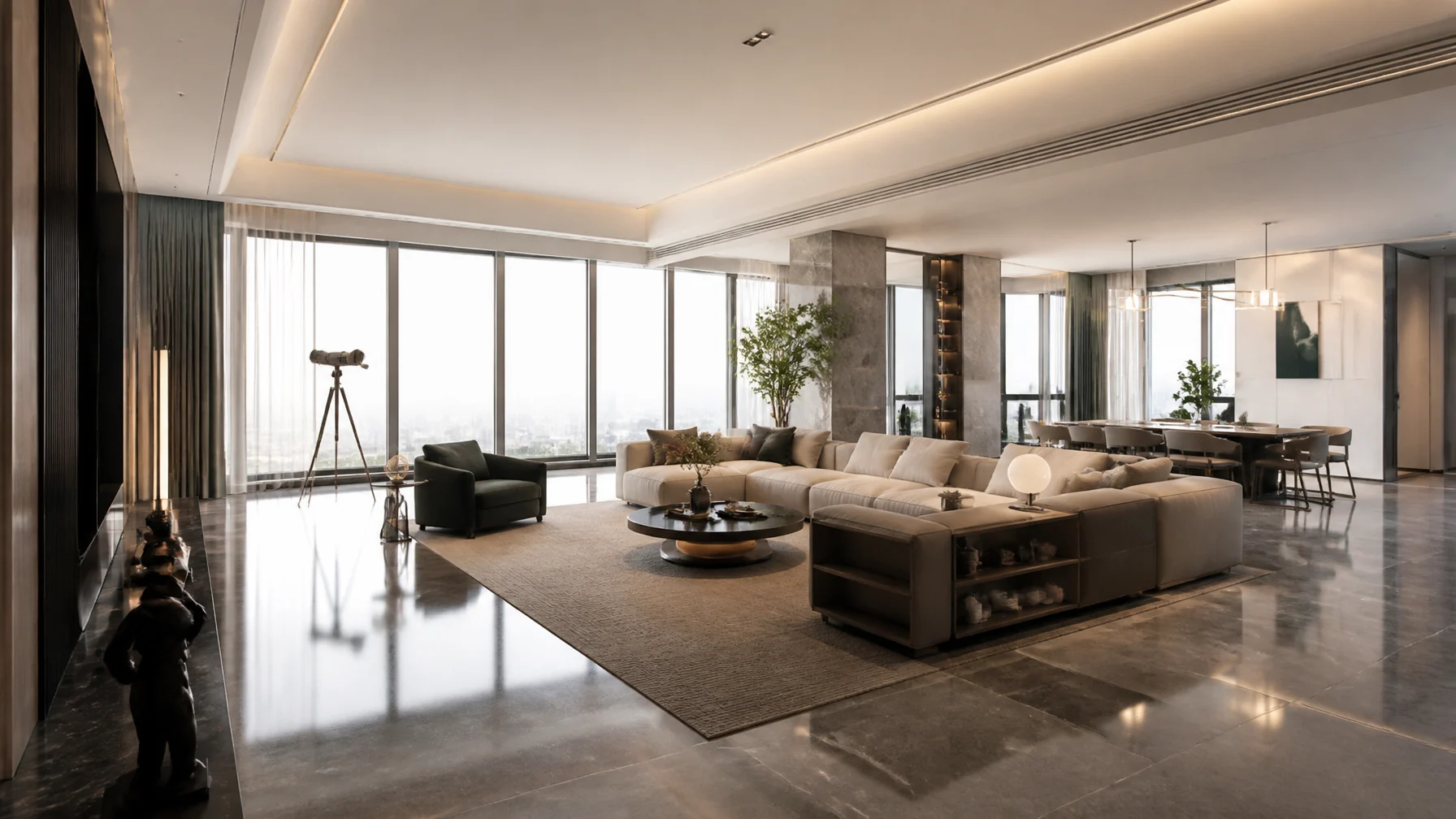 Modern Luxury Living Room Panoramic View