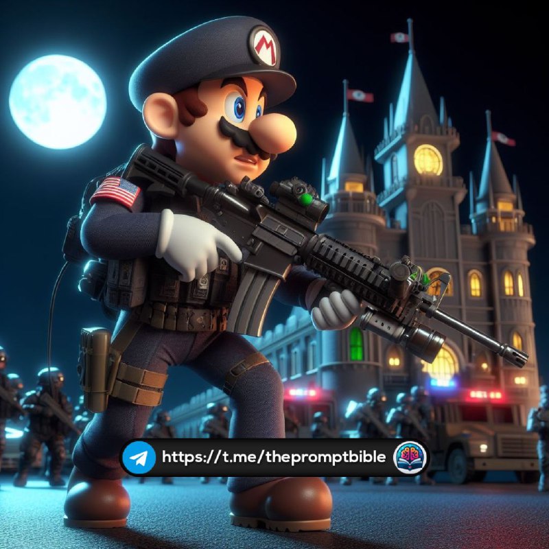 Pixar Style Mario in SWAT Gear at Bowser Castle