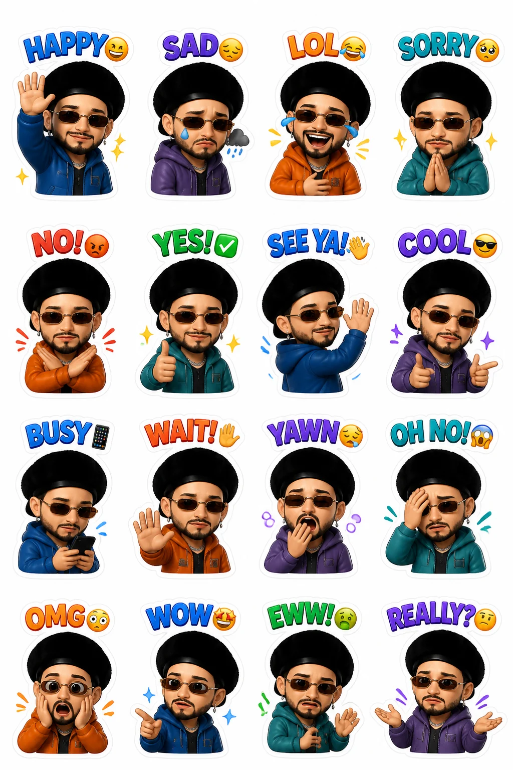 AI Custom 16-Sticker Emoji Pack