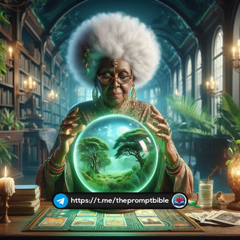 Elderly African Witch Reading Jungle Crystal Ball
