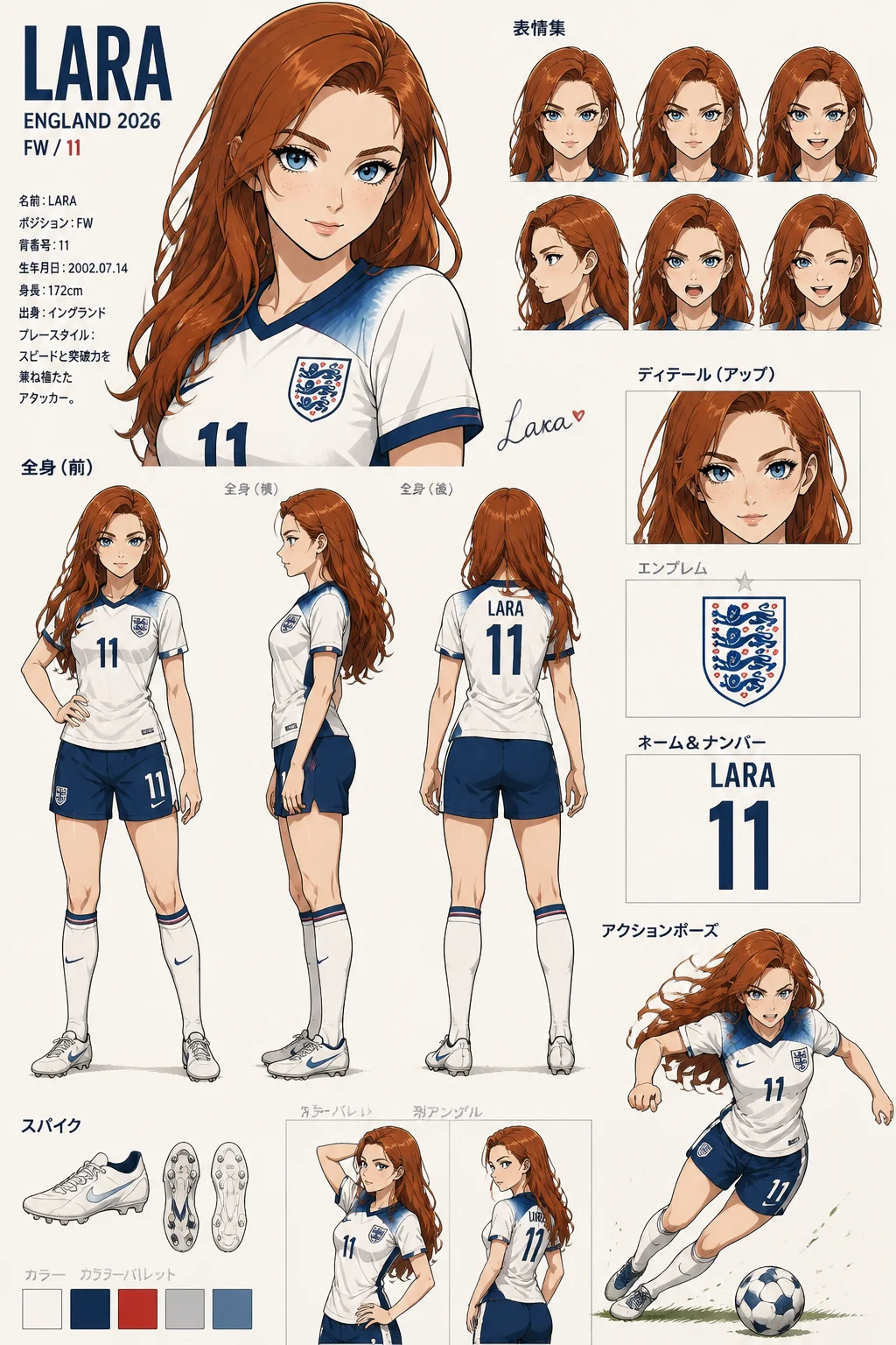 England Player Anime Character Sheet