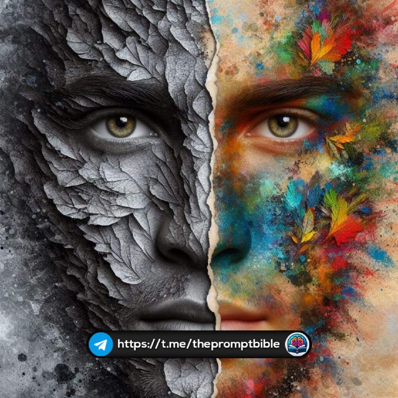 Half Bark Half Vibrant Color Contrasting Face Art