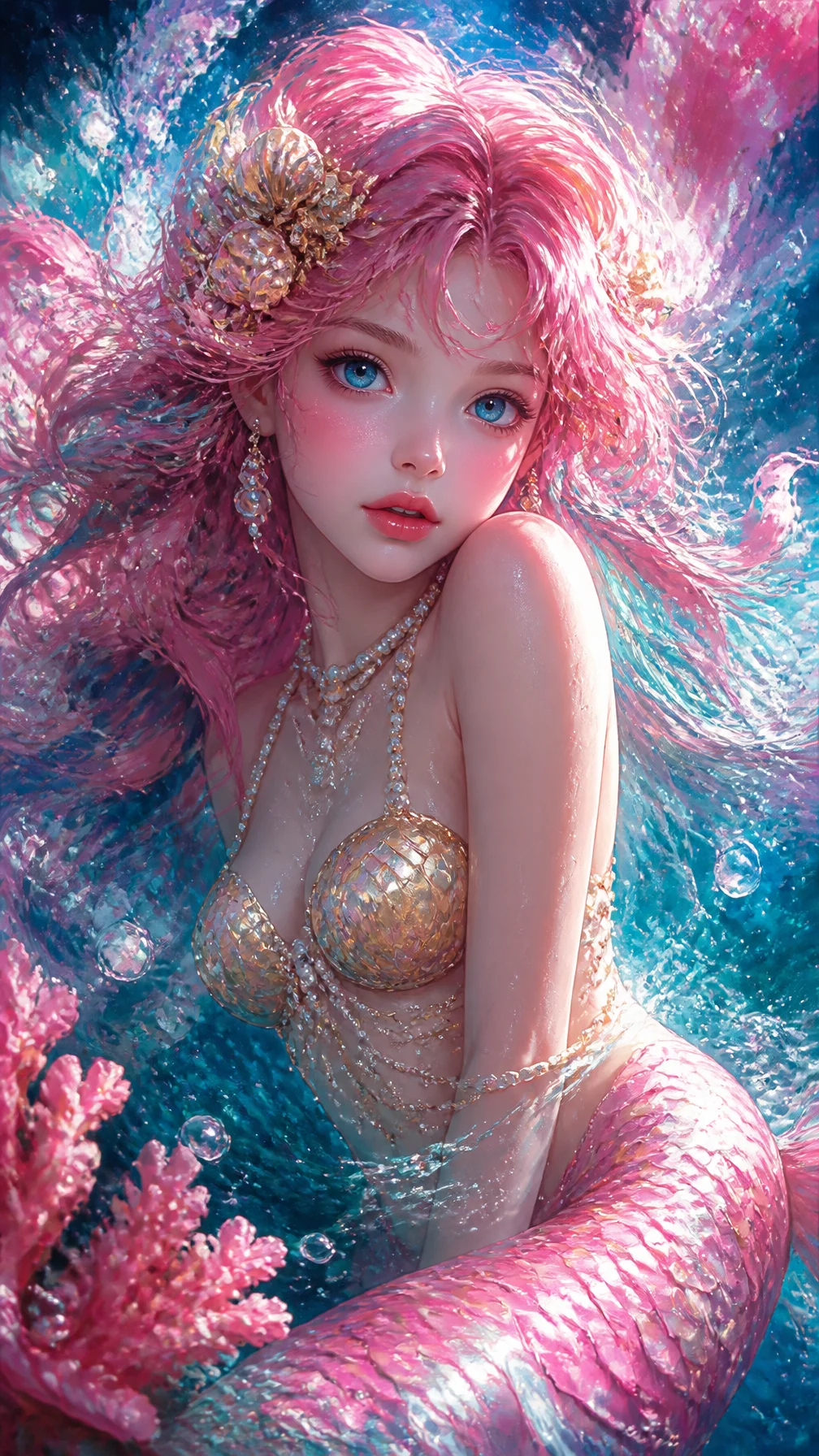 Oil Painting Mermaid Girl