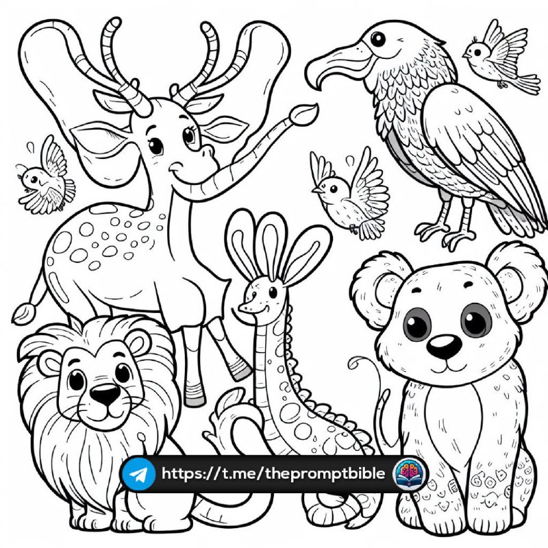 Animal Outline Coloring Book Page on White Background