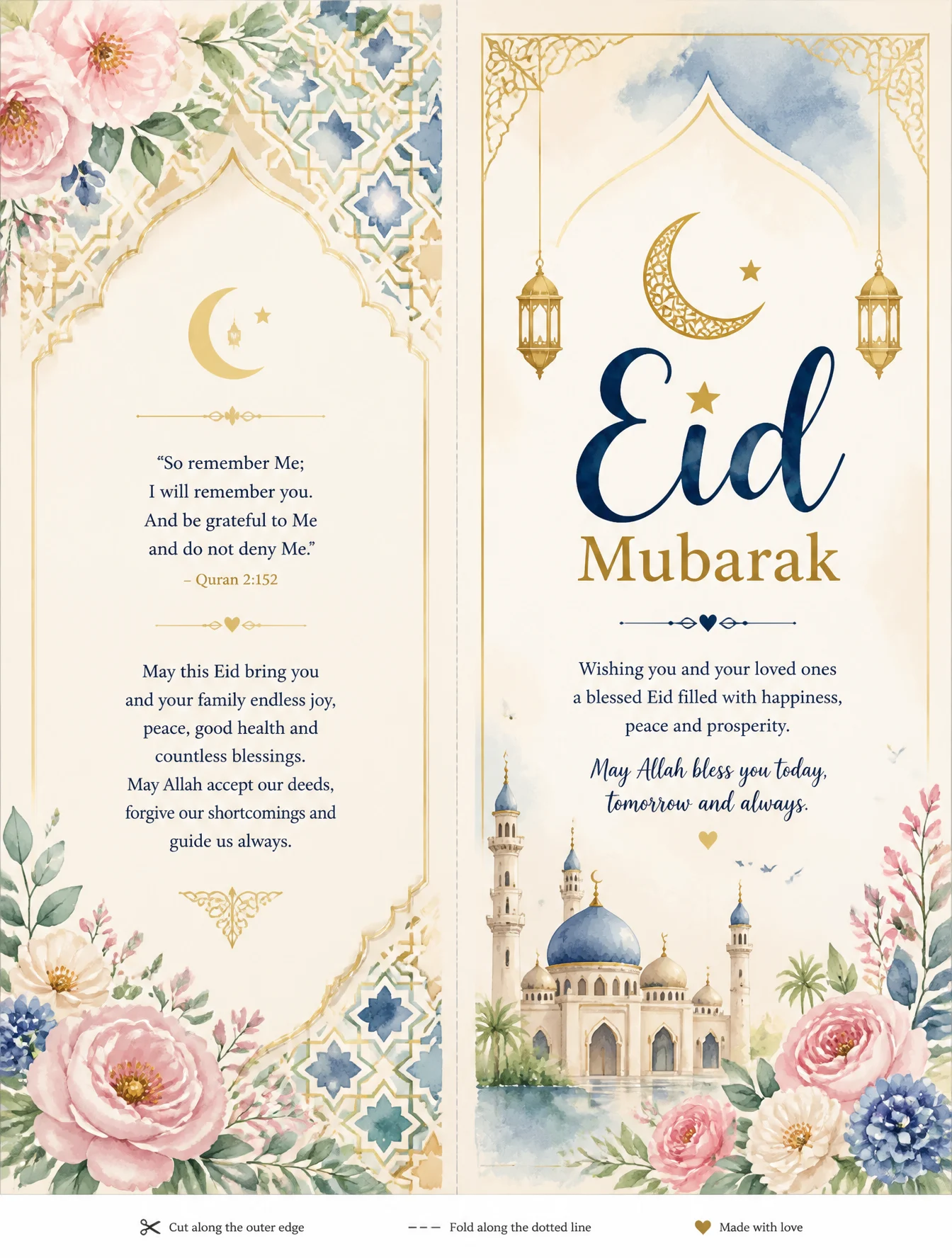 Printable Watercolor Eid Greeting Card