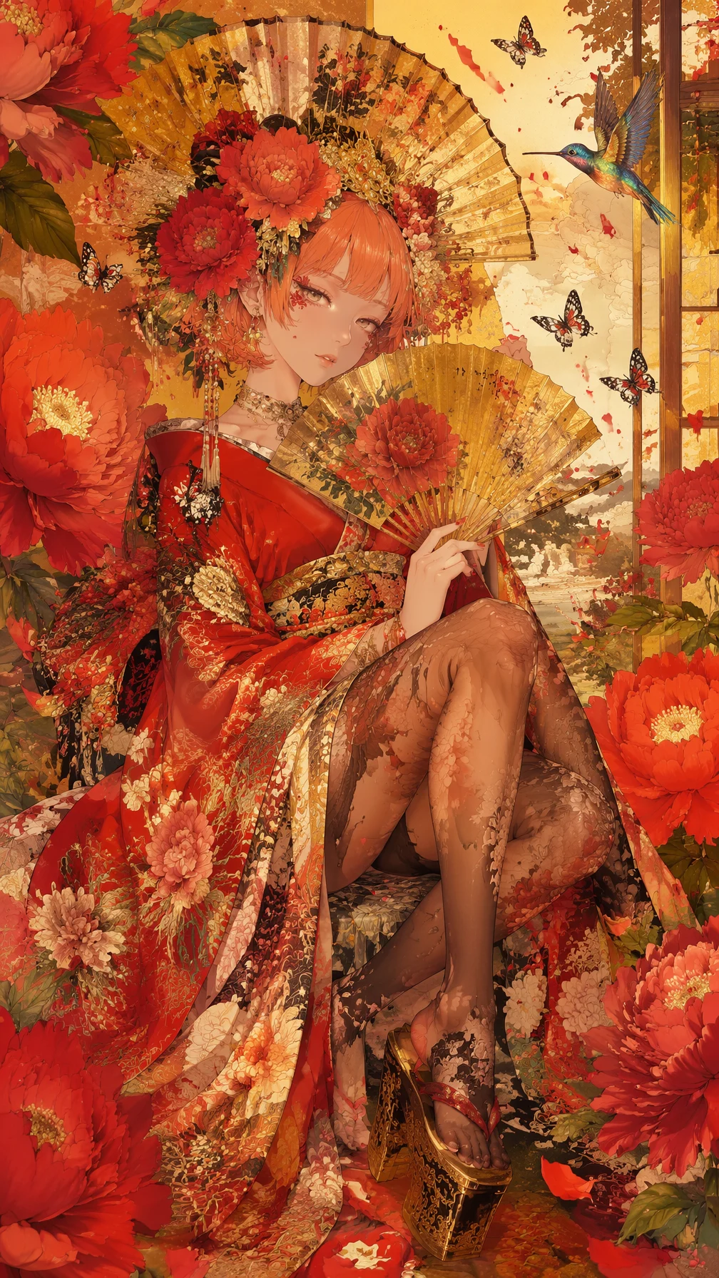 Ukiyo-E Peony Lady Butterfly Dance