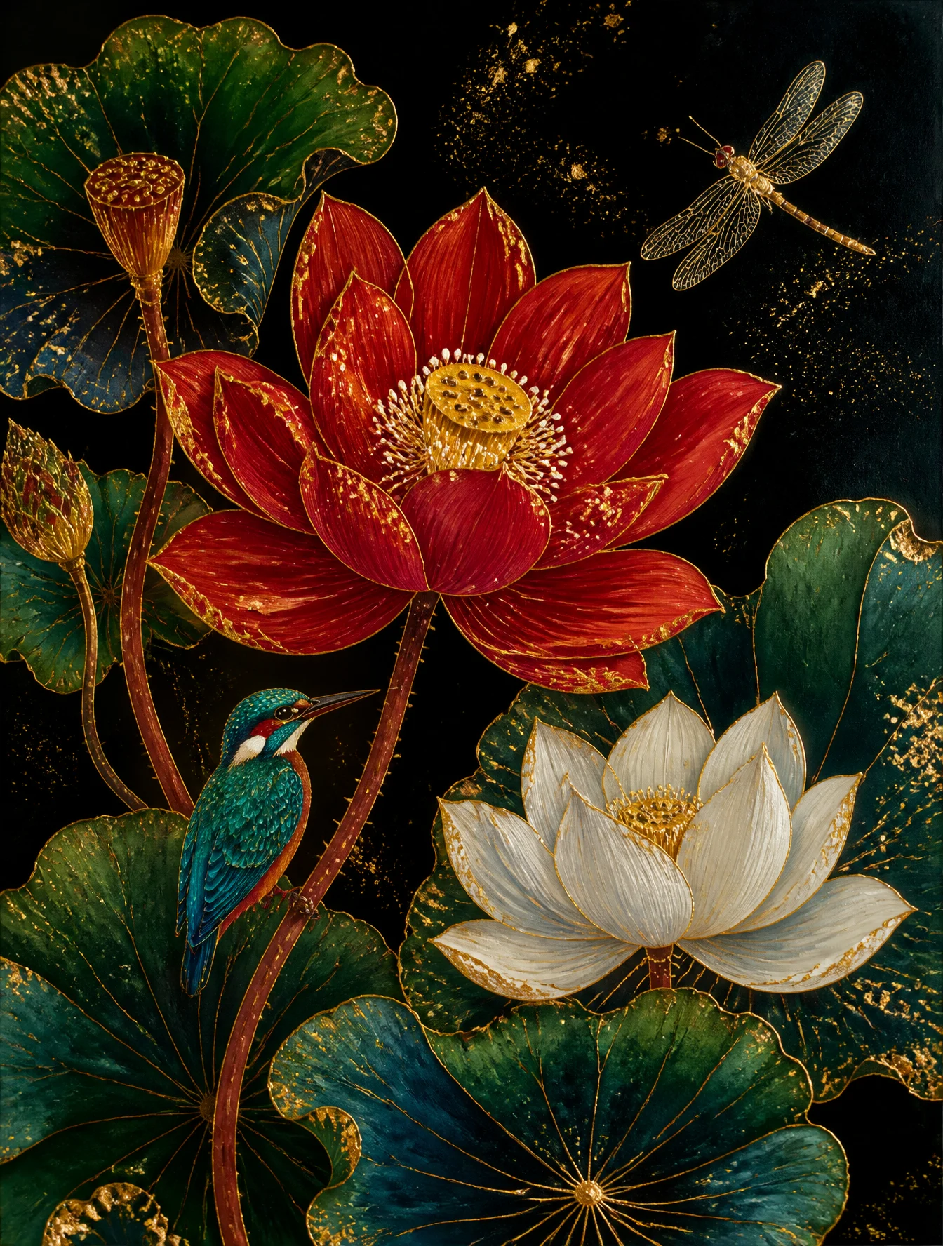 Black-Gold Lotus Rinpa Painting