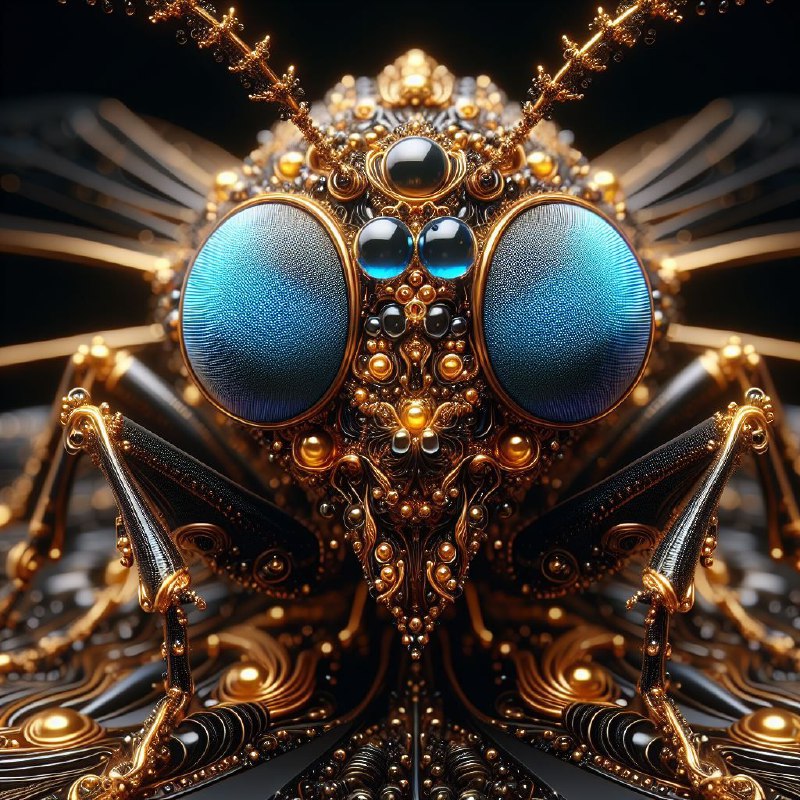 Jewelled Bug Close-Up With Golden Fractal Edges
