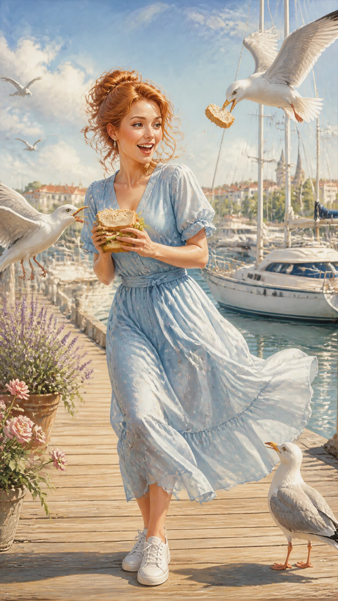 Seagulls Stealing Sandwich at Marina