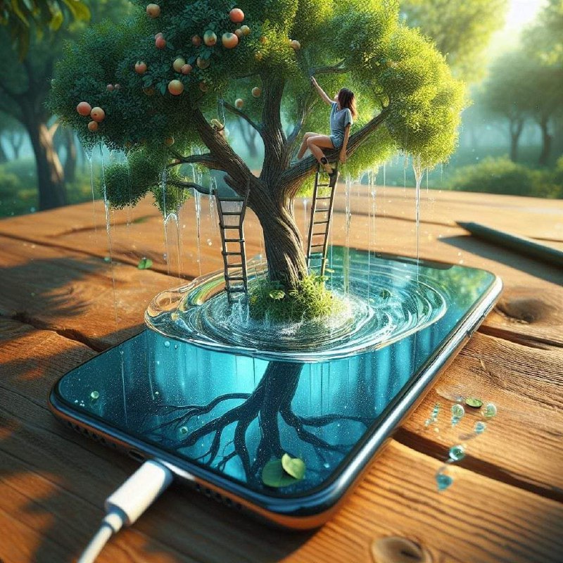 Tree Growing Out of Smartphone Nature Tech Concept