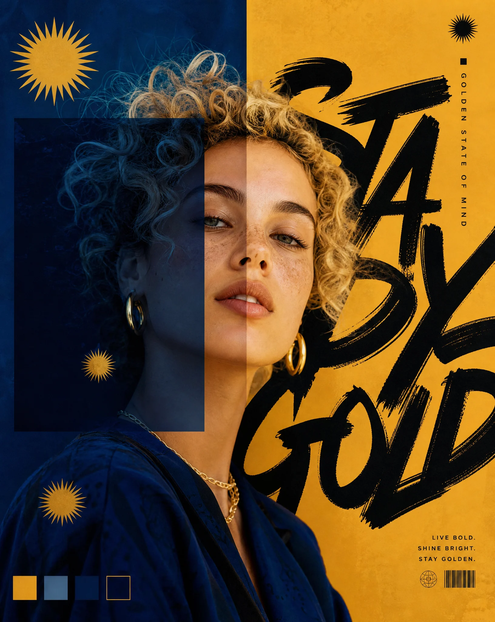 Azure Gold Fashion Editorial Portrait