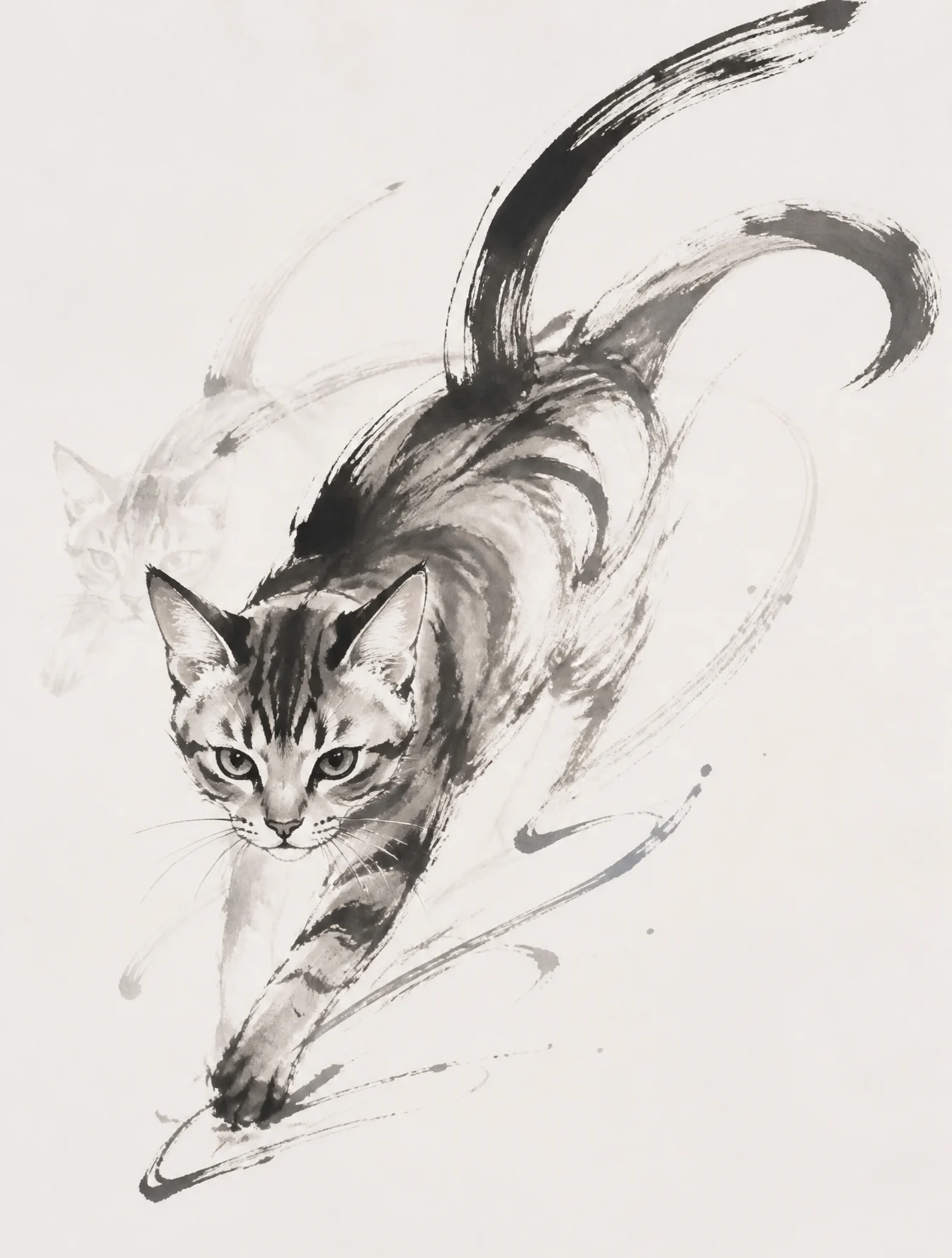 Dynamic Ink Wash Cat Sketch