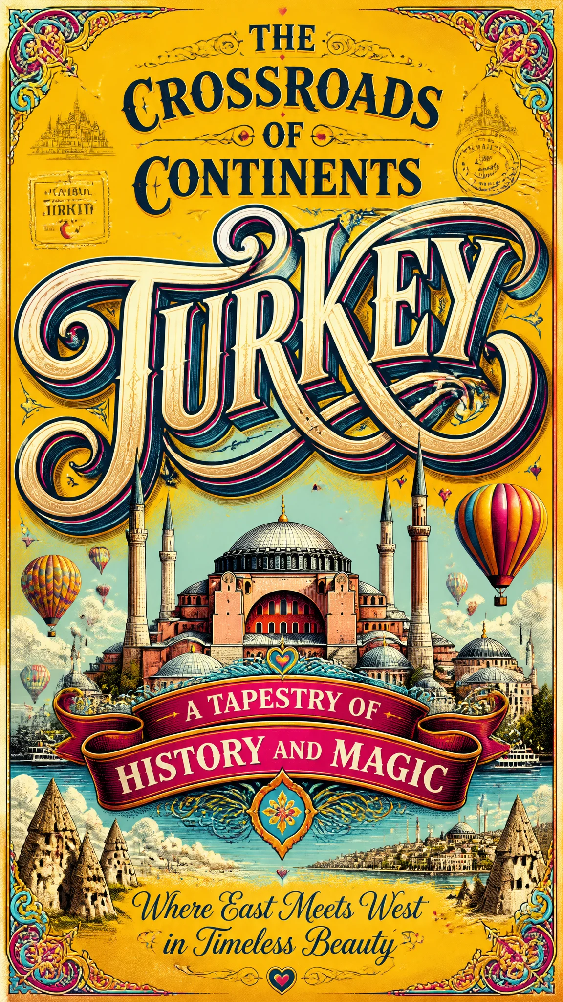 Vintage Romantic Turkey Travel Poster