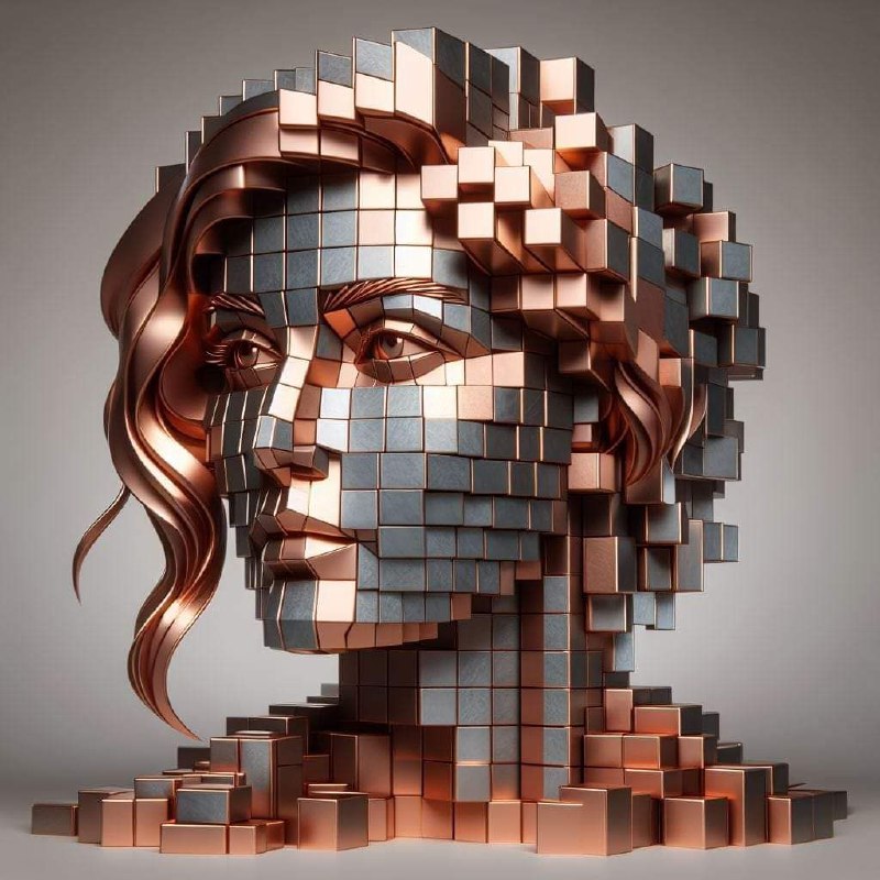 Young Lady Portrait Built From Raised 3D Cubes