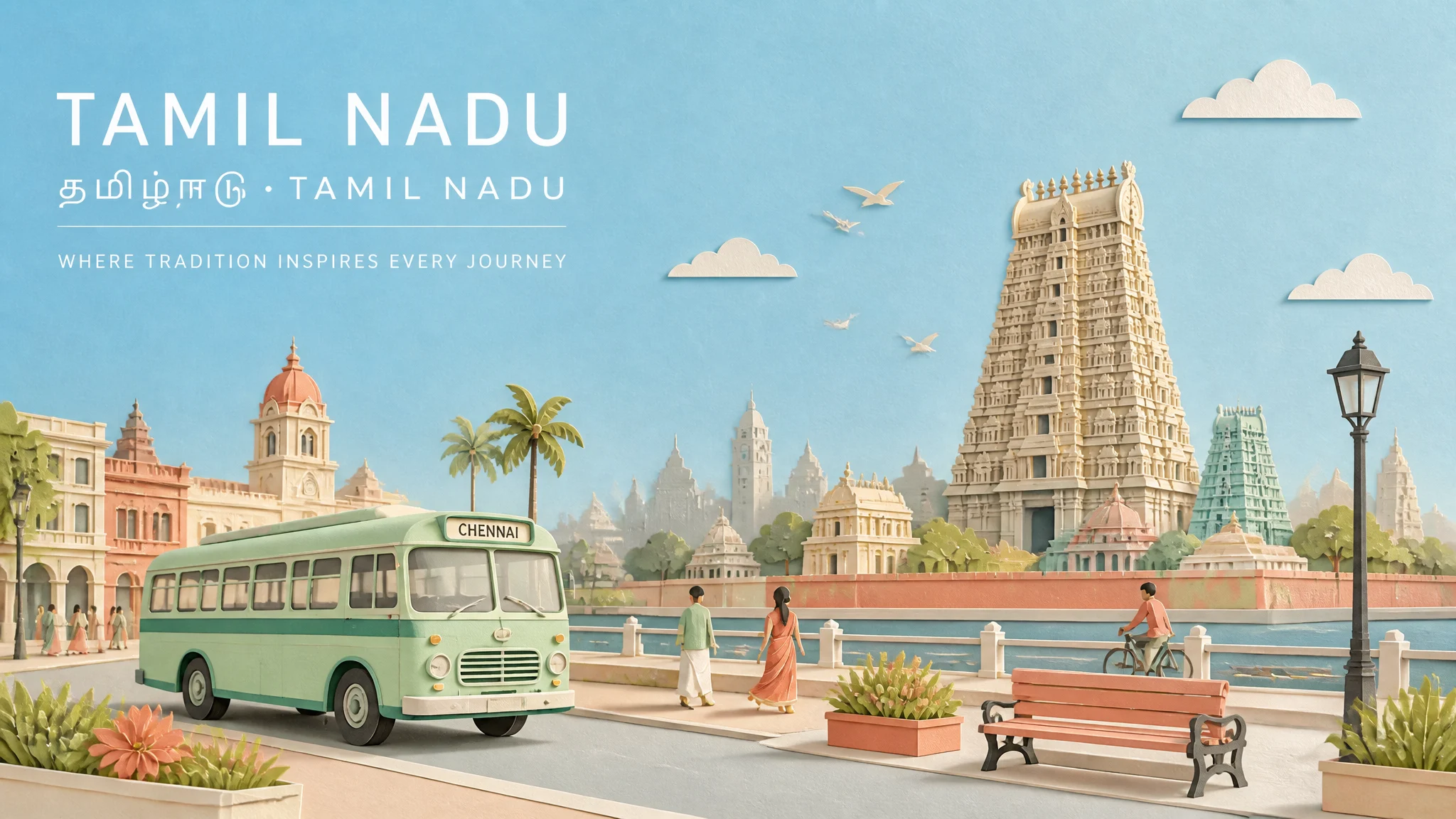 Tamil Nadu Pastel Paper Travel Poster