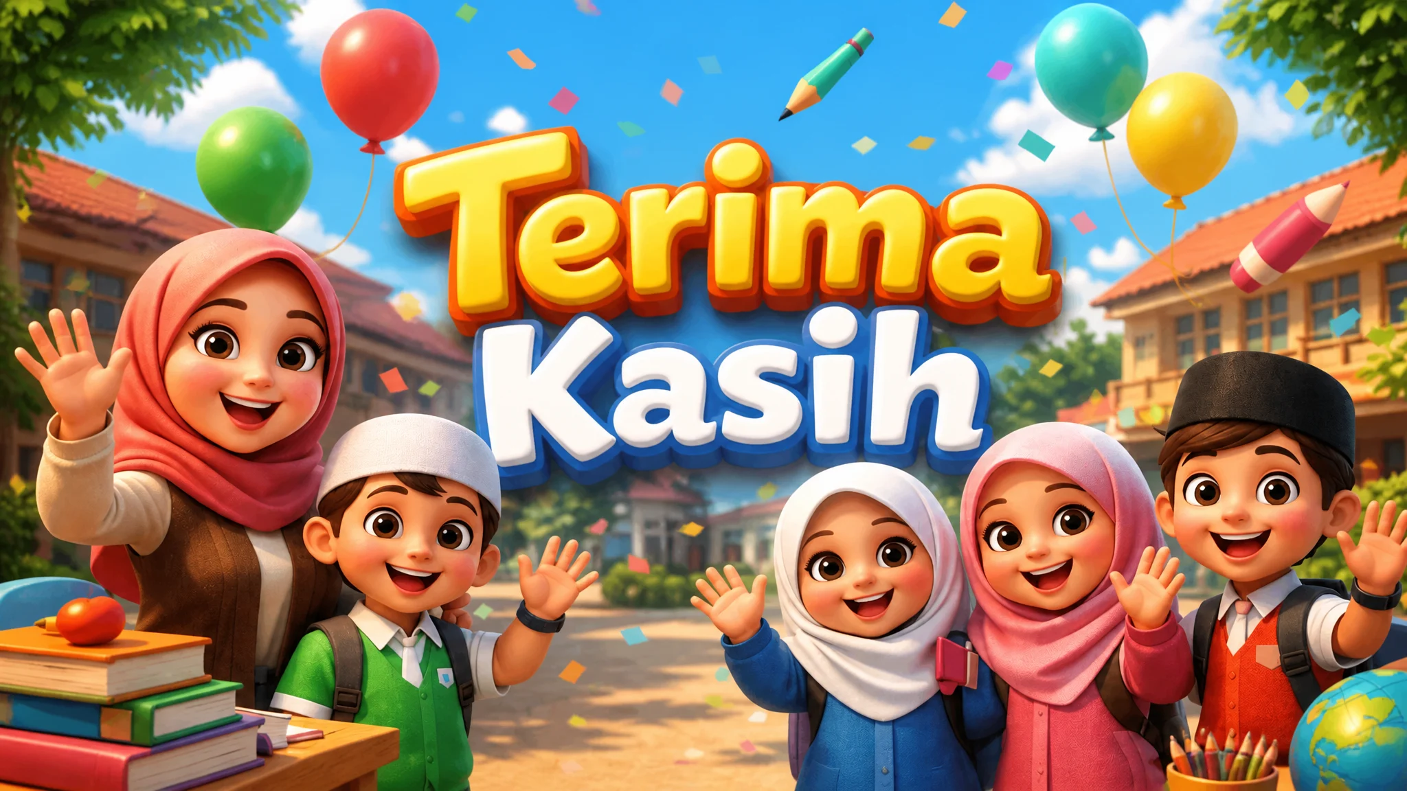 Diverse Students Celebrate In 3D Scene