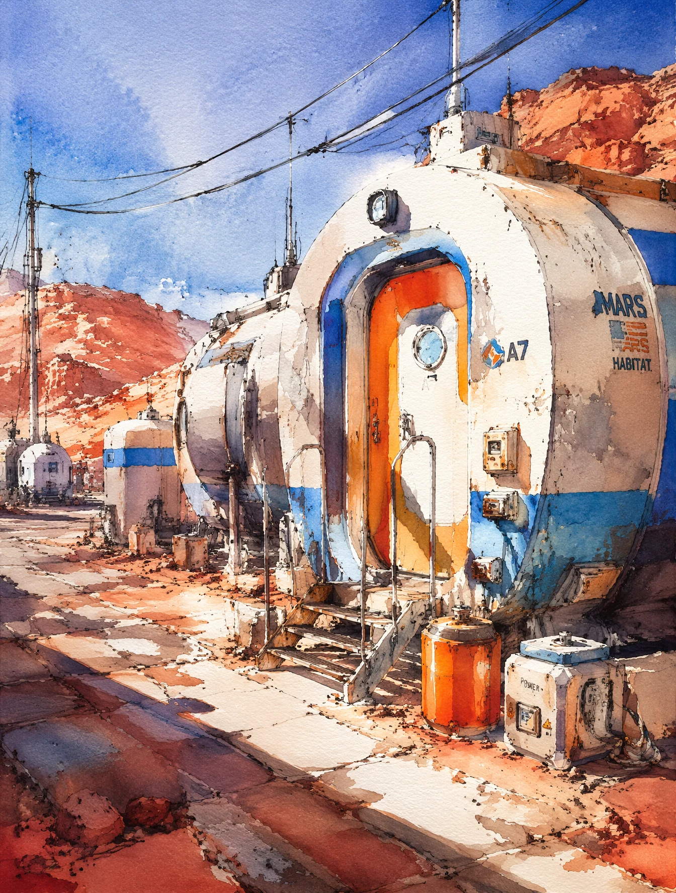 Mars Watercolor Sci-Fi Habitat Sketch