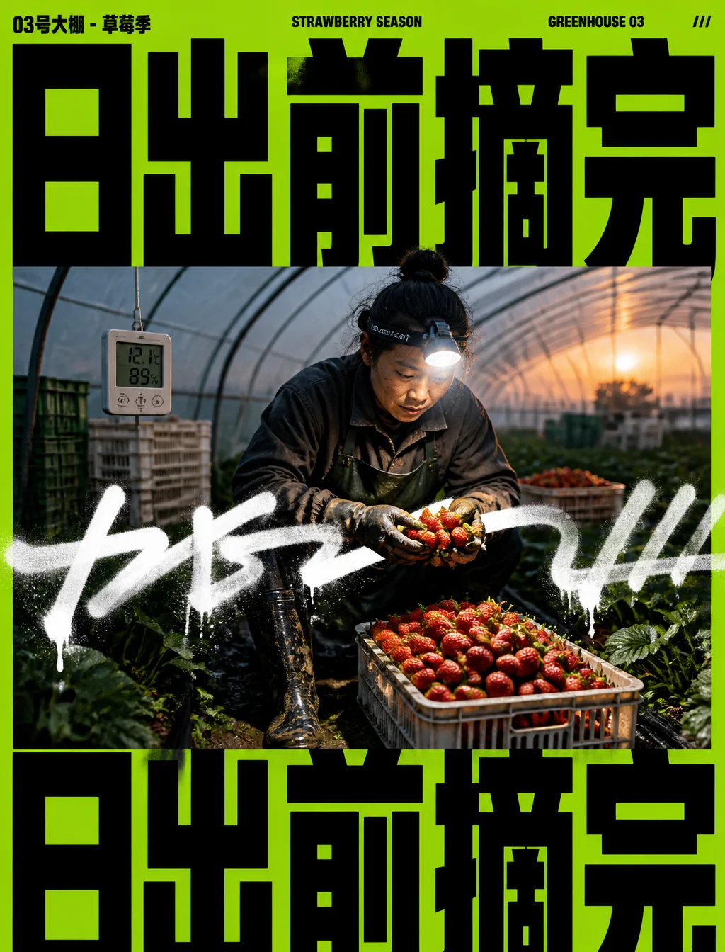 Neon Strawberry Harvest Poster Design