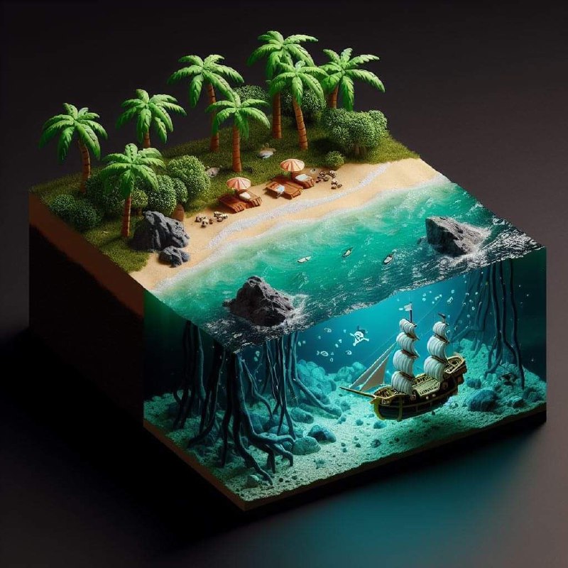 Isometric Night Miniature Mount Fuji Island Landscape