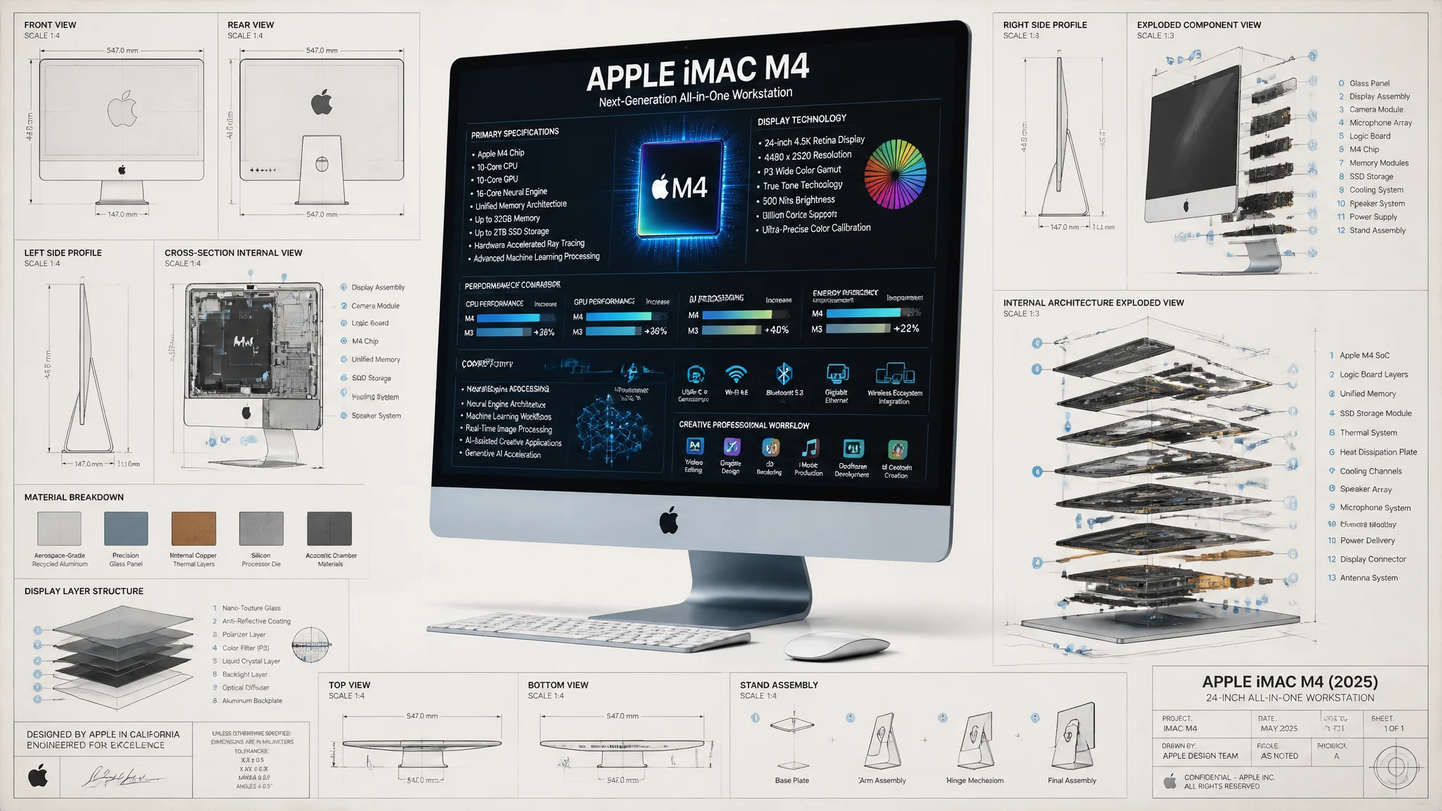 Apple iMac M4 Technical Blueprint Render