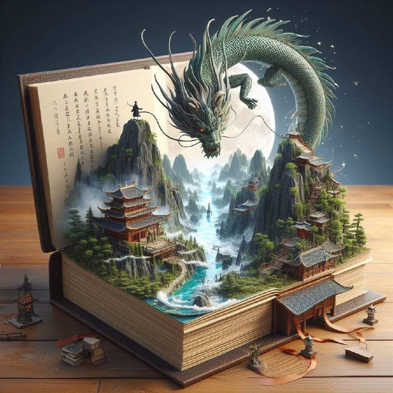 Mystical Asian Landscape Emerging From Open Book