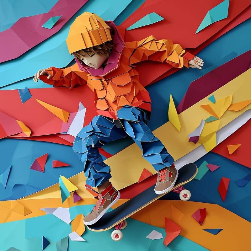 3D Paper Art Sculpture of Boy Skateboarding