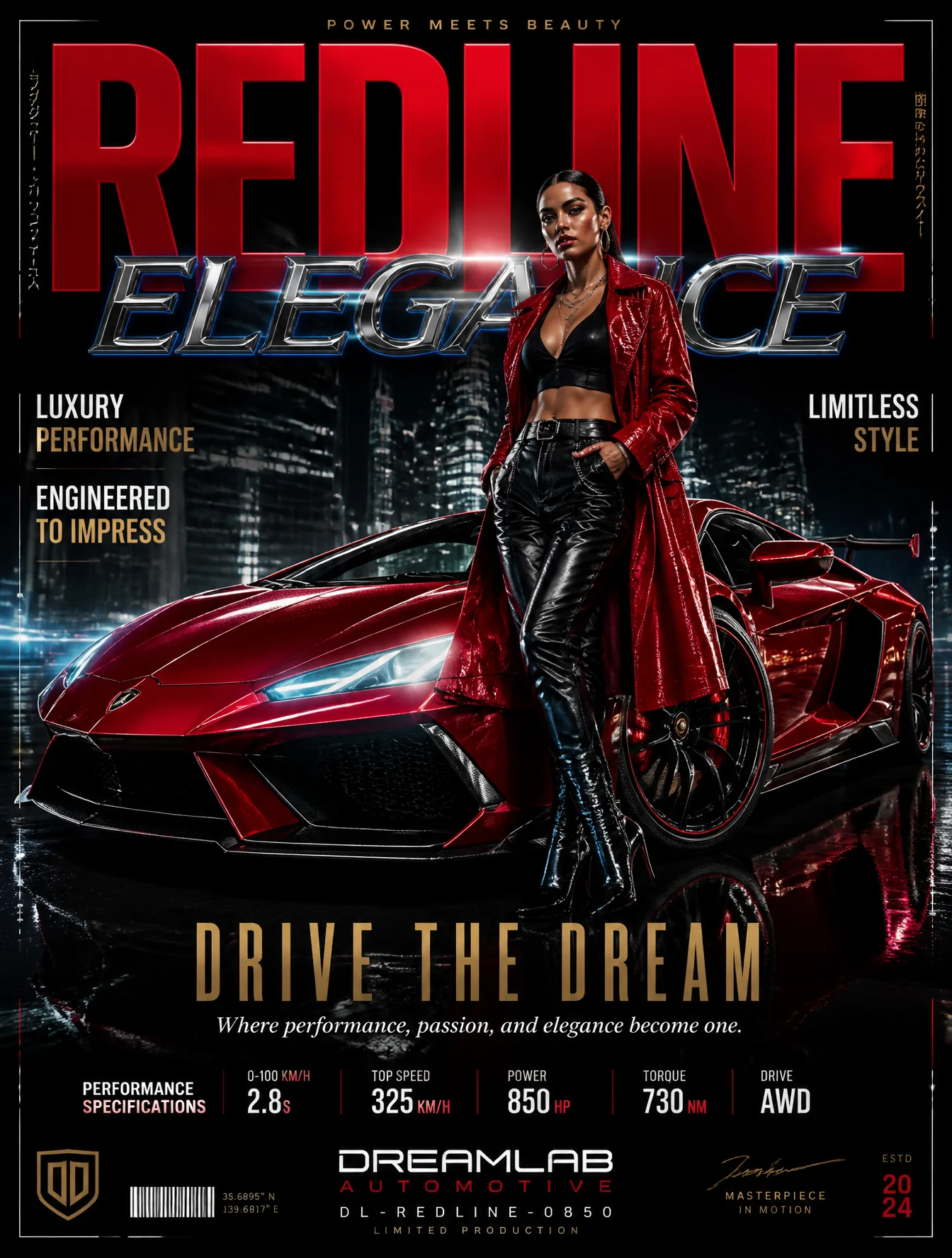 Luxury Red Sports Car Night