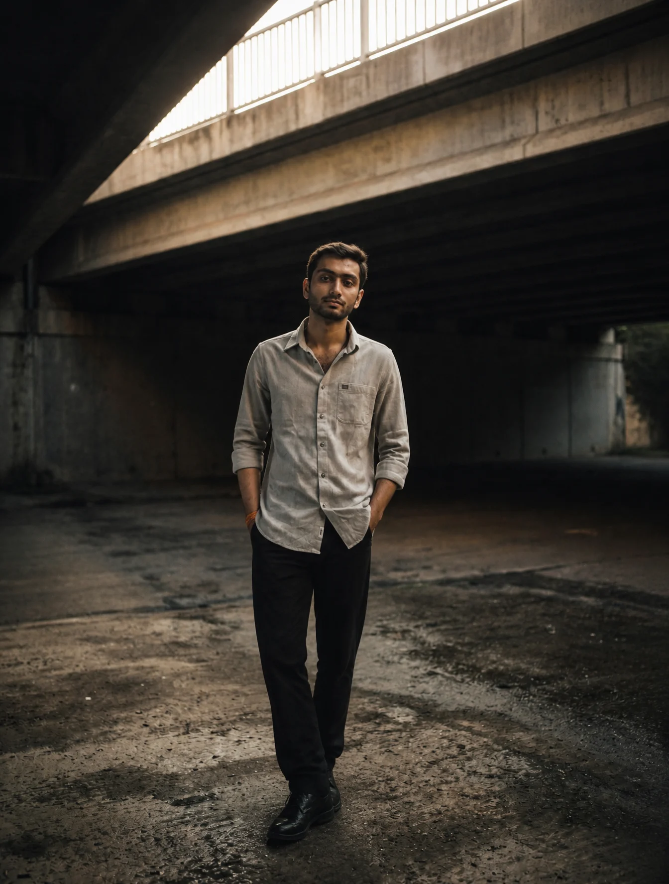 Solitary Figure Under Overpass