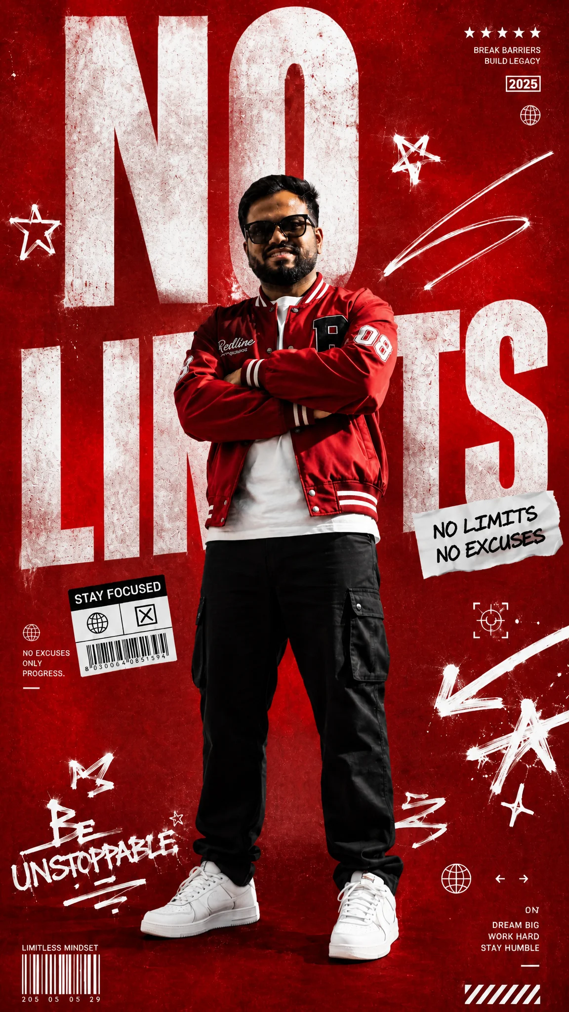 Red Varsity Jacket Street Style Portrait