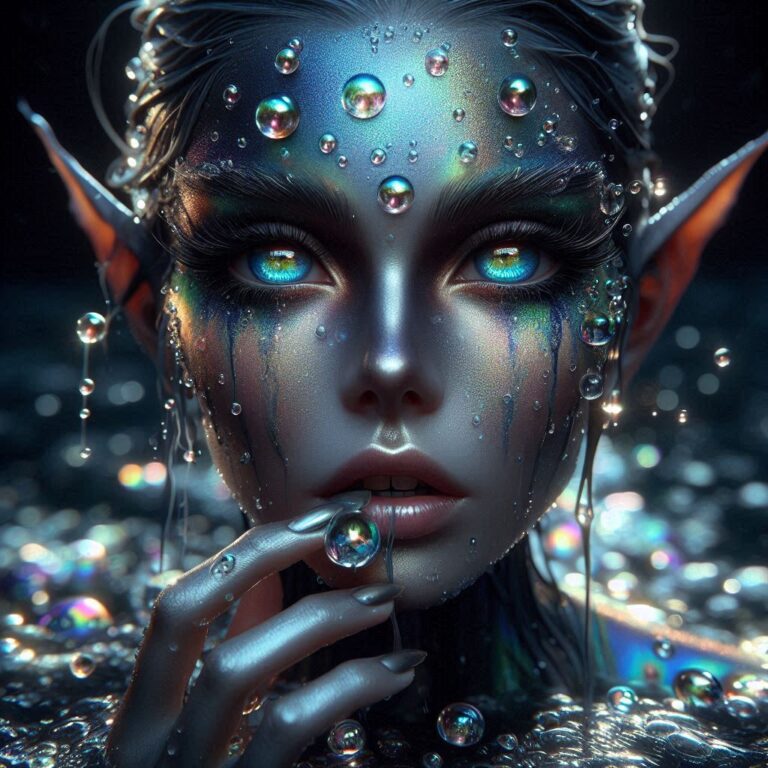 Enigmatic Dark Elf Emerging from Forest Pool