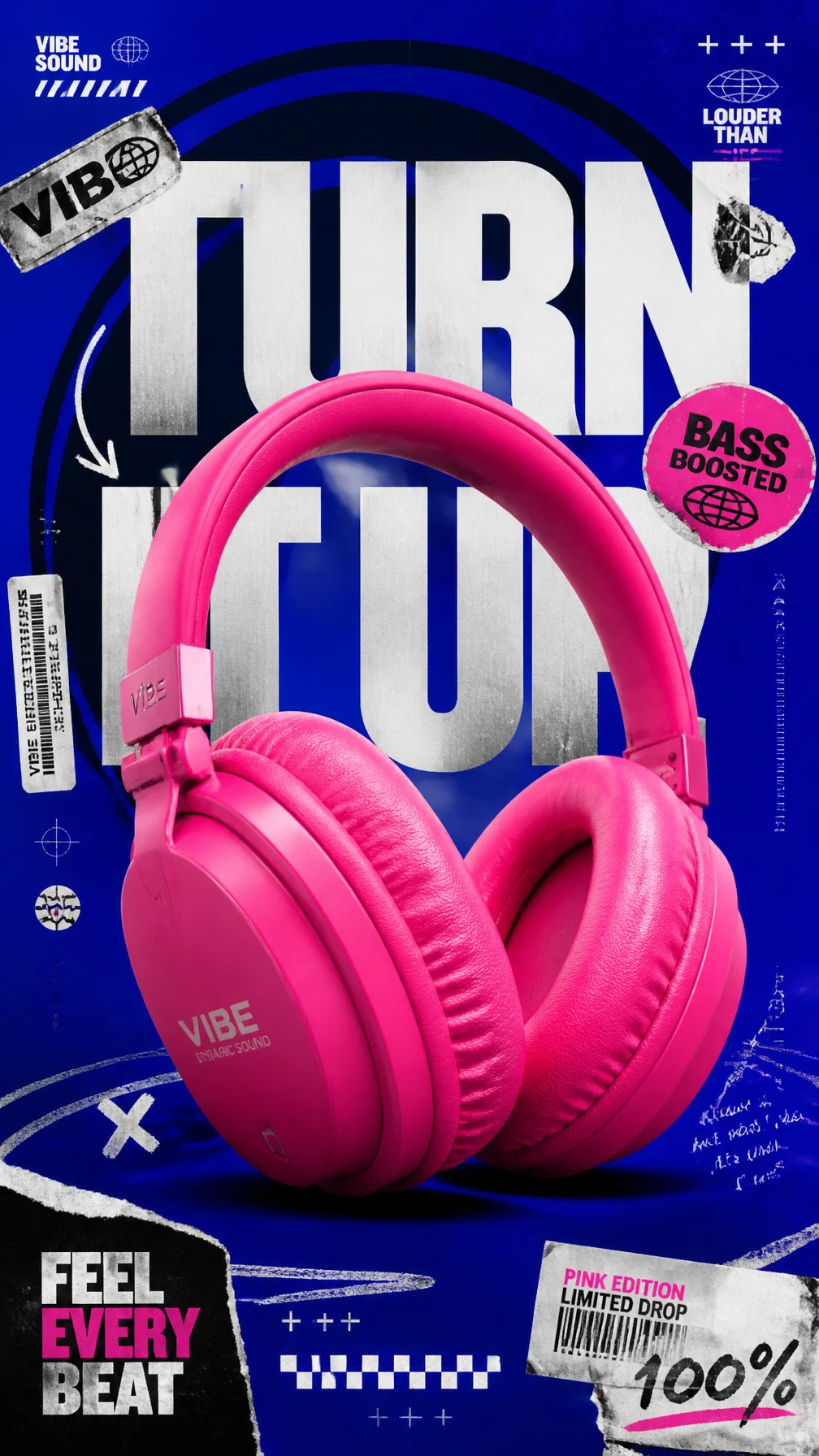 Neon Pink Streetwear Headphones Poster