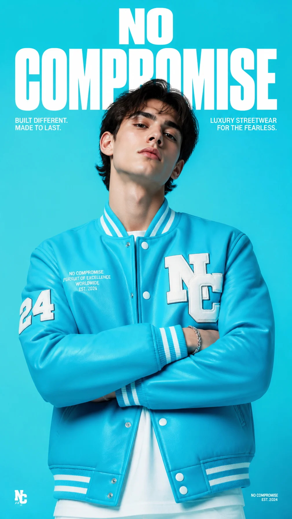 Cyan Varsity Streetwear Editorial