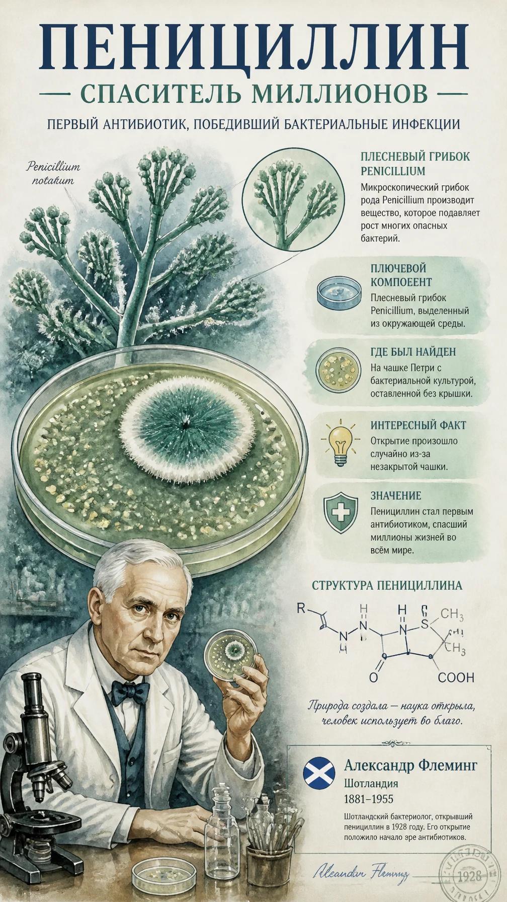 Penicillin Scientific Watercolor Illustration