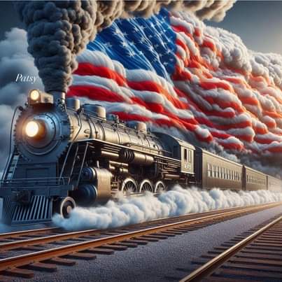 Steam Train with American Flag Smoke