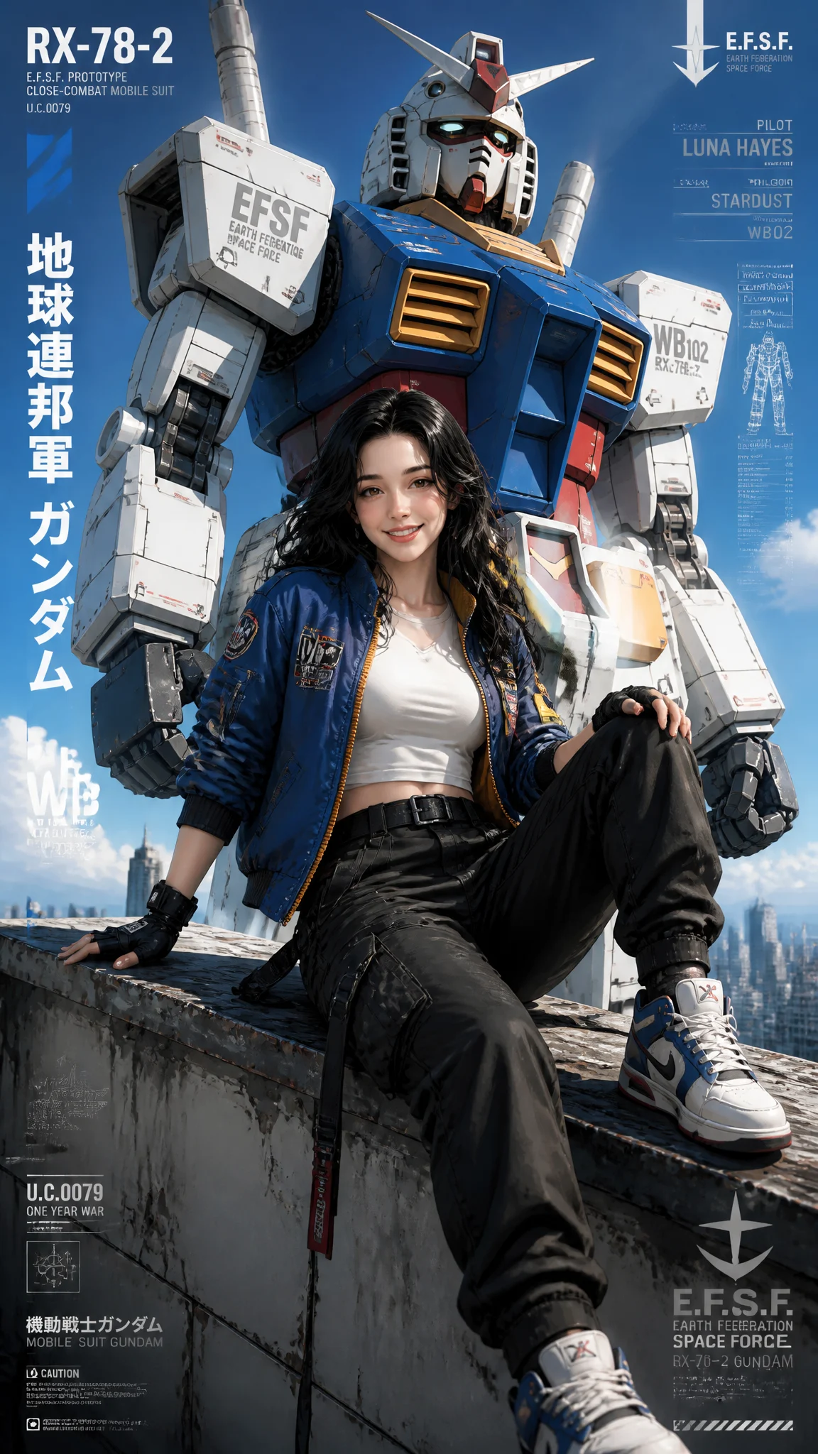 Anime Girl Gundam Rooftop Fashion