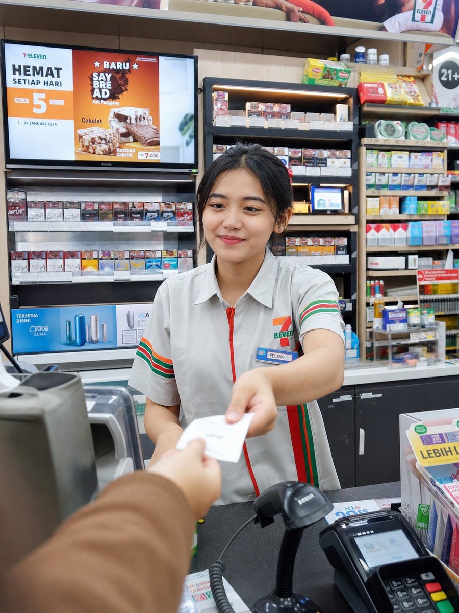 Convenience Store Cashier Candid Moment