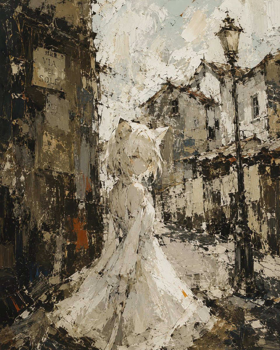 Abstract Cat Girl Oil Painting