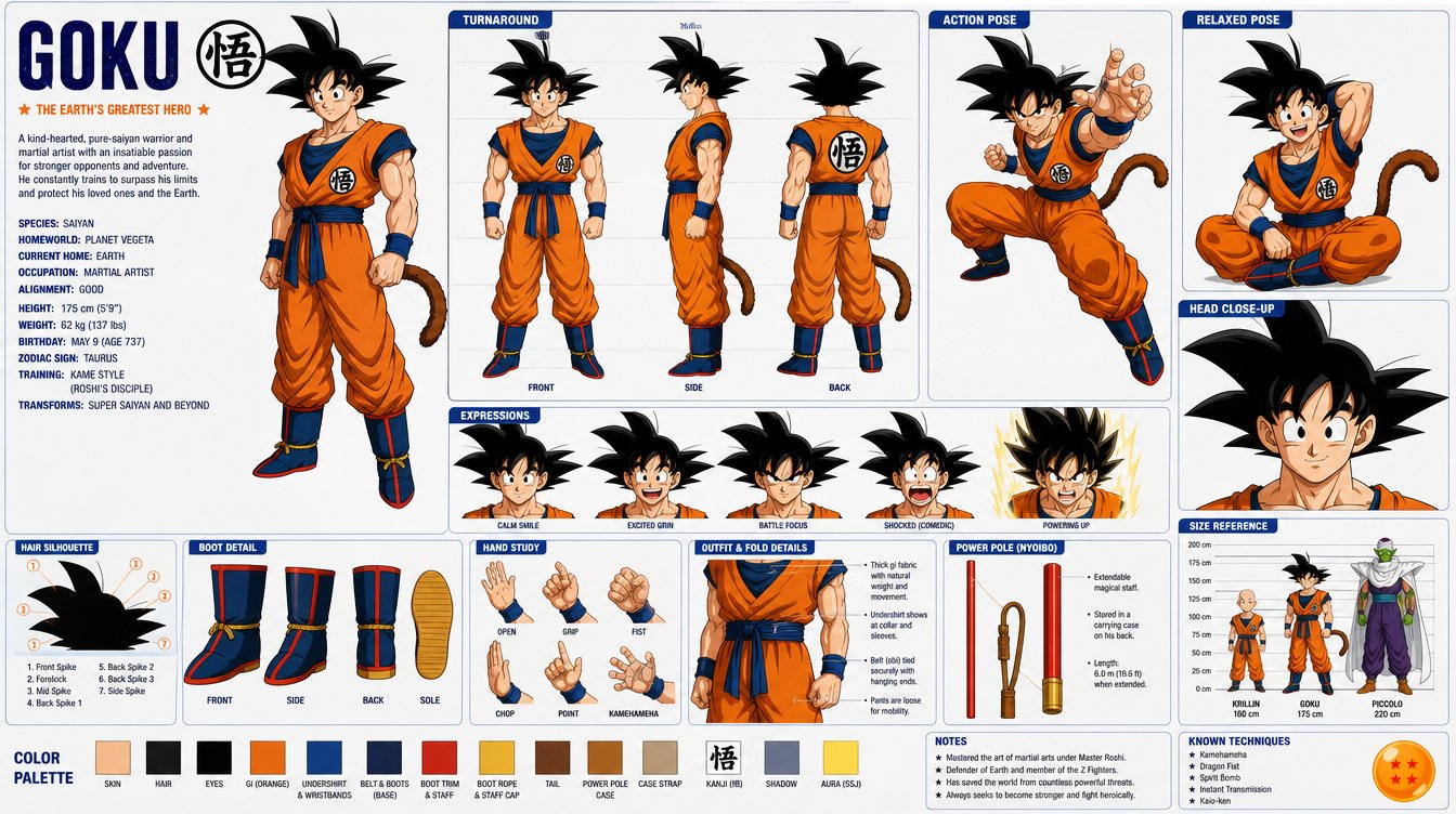 Goku Anime Character Design Sheet