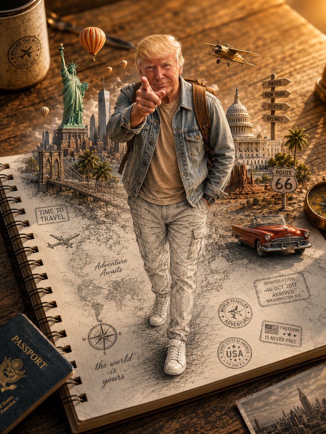 Traveler Steps Out of Sketchbook