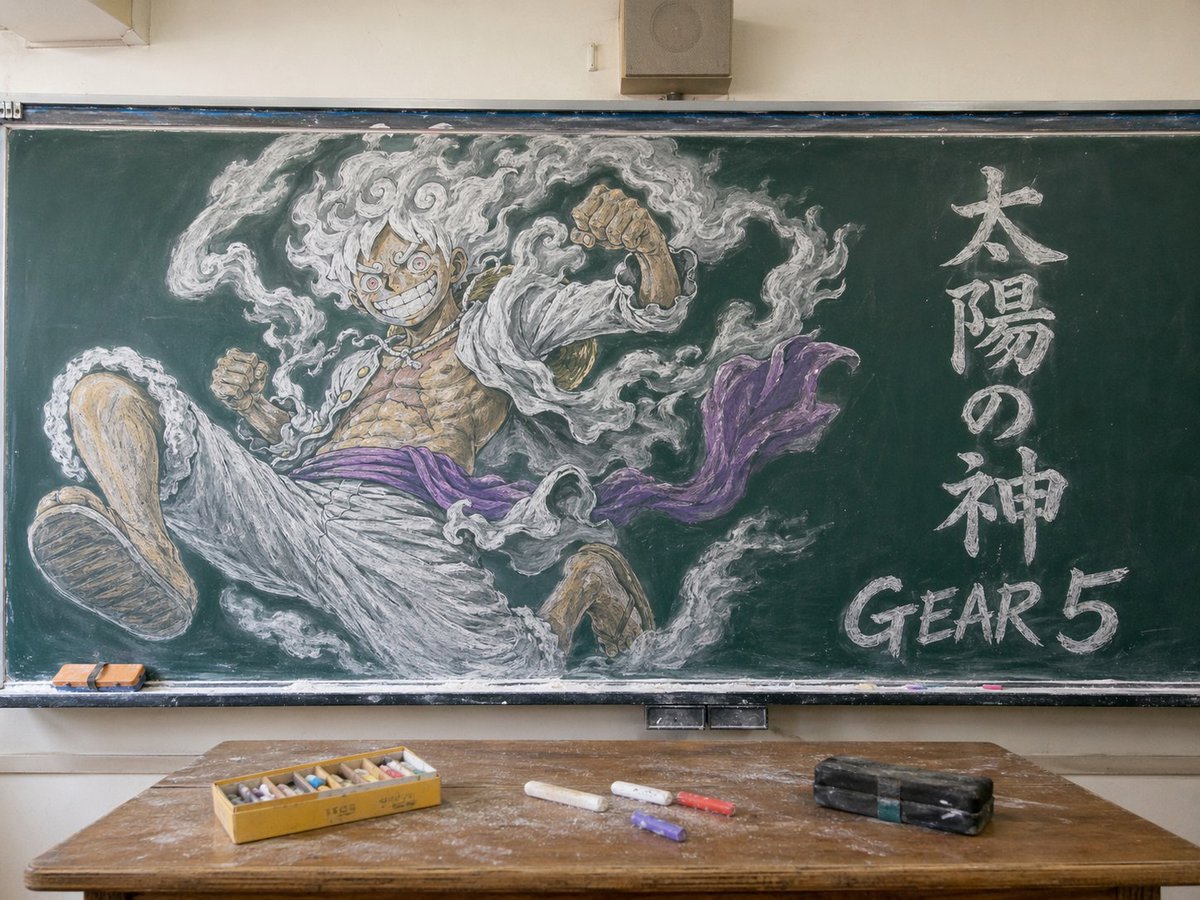 Gear 5 Luffy Chalk Art Classroom