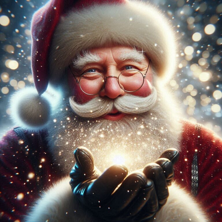 Santa Blowing Sparkling Snowflakes in Bokeh Scene